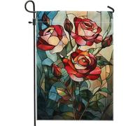 Bandiera da giardino con rose in vetro colorato primaverile ed estate, decorazione floreale rossa per la casa e il giardino, decorazione su entrambi i lati per feste all'aperto sul prato 30,5 x 45,7