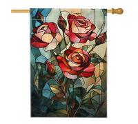 Bandiera da giardino con rose in vetro colorato primaverile ed estate, decorazione floreale rossa per la casa e il giardino, decorazione su entrambi i lati per feste all'aperto sul prato 71 x 101 cm