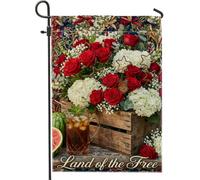 Bandiera da giardino con rose, ortensia estiva rustica con farfalla rossa su entrambi i lati, decorativa per esterni, prato, portico, patio, ingresso, 30,5 x 45,7 cm