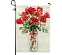 Bandiera da giardino con rose rosse, decorazione floreale primaverile estiva per cortile, bandiere da giardino su entrambi i lati per casa, decorazione per prato esterno 30,5 x 45,7 cm