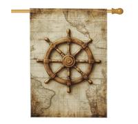 Bandiera da giardino con ruota nautica, vintage, marrone, decorazione per la casa, double face, in iuta da esterni, 71 x 101 cm