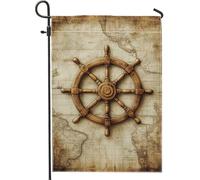 Bandiera da giardino con ruota nautica, vintage, marrone, decorazione per la casa, double face, in iuta da esterni, 30,5 x 45,7 cm