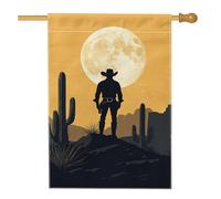 Bandiera da giardino con sagoma di cowboy occidentale, giallo luna piena piante del deserto per esterni, striscione per prato esterno, decorazione rustica su entrambi i lati, per feste e cortili, 71 x
