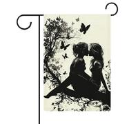 Bandiera da giardino con sagoma di due ragazze che si baciano, bandiera da giardino, cortile, bandiera esterna stagionale in iuta su entrambi i lati, 30,5 x 45,7 cm