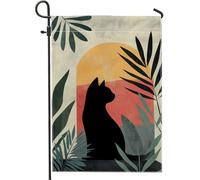 Bandiera da giardino con sagoma di gatto, decorazione per la casa del gatto, bandiere per esterni, design carino per la decorazione del cortile, decorazione botanica a doppia faccia, 12 x 18 pollici