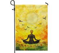 Bandiera da giardino con sagoma di meditazione, decorazione spirituale gialla per la casa, striscione da giardino, bandiera artistica su entrambi i lati, decorazione per prato all'aperto, 30,5 x 45,7