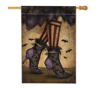 Bandiera da giardino con scarpe da strega di Halloween, bandiera viola nera ragnatela decorativa per la casa, bandiera in iuta su entrambi i lati, decorazione da giardino per esterni, 71 x 101 cm
