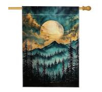 Bandiera da giardino con scena al chiaro di luna di montagna, striscione decorativo per esterni blu e oro, bandiera in iuta su entrambi i lati, per la decorazione della casa autunnale, 71 x 101 cm