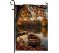 Bandiera da giardino con scena autunnale sul lago, con foglie arancioni, decorazione per esterni, bandiera su entrambi i lati, per la decorazione della casa autunnale, 30,5 x 45,7 cm