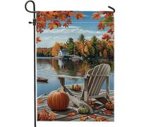 Bandiera da giardino con scena autunnale sul lago, foglie d'acero arancione, decorazione per esterni, bandiera decorativa per esterni, bandiera per prato in poliestere su entrambi i lati, decorazione