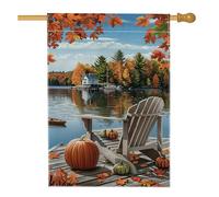 Bandiera da giardino con scena autunnale sul lago, foglie d'acero arancione, decorazione per esterni, bandiera decorativa per esterni, bandiera per prato in poliestere su entrambi i lati, decorazione