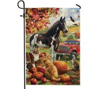 Bandiera da giardino con scena del raccolto autunnale, con cavalli colorati, gatti, zucche, decorazione per la casa e per esterni, decorazione autunnale su entrambi i lati, per il Ringraziamento, 30,5