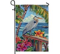 Bandiera da giardino con scena dell'oceano tropicale colorato fiore di airone e ibisco decorazione esterna prato double face decorazione per feste estive 12 x 18 pollici