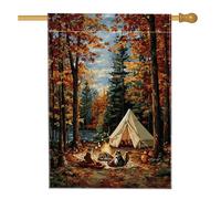 Bandiera da giardino con scena di falò autunnali, animali della foresta arancione, decorazione per esterni, striscione in iuta su entrambi i lati per la decorazione della casa autunnale, 71 x 101 cm