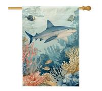 Bandiera da giardino con scena oceanica subacquea, squalo blu barriera corallina, striscione decorativo per la casa, bandiera da giardino in iuta su entrambi i lati, decorazione per esterni, 71 x 101