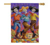 Bandiera da giardino con scheletri colorati, decorazione a tema occidentale viola, bandiera da cortile in iuta su entrambi i lati per il giorno dei morti, decorazione per prato all'aperto, 71 x 101 cm