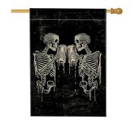 Bandiera da giardino con scheletri di Halloween, striscione per esterni spaventoso, banner double face in tela di iuta per la decorazione di prato, festa, 71 x 101,6 cm