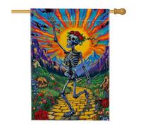 Bandiera da giardino con scheletro del giorno dei morti, decorazione floreale colorata con rose, striscione stagionale per Halloween, decorazione esterna su entrambi i lati, 71 x 101 cm