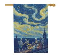 Bandiera da giardino con scheletro di Halloween, bandiera decorativa per cielo notturno blu, bandiera da cortile in iuta su entrambi i lati, per decorazione esterna del prato, 71 x 101 cm