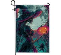 Bandiera da giardino con scheletro di Halloween, zucca colorata e ragno, bandiera decorativa per la casa, bandiera da cortile in iuta su entrambi i lati, per decorazione esterna del prato, 30,5 x 45,7
