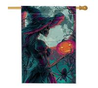 Bandiera da giardino con scheletro di Halloween, zucca colorata e ragno, bandiera decorativa per la casa, bandiera da cortile in iuta su entrambi i lati per decorazione esterna del prato 71 x 101 cm