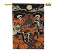 Bandiera da giardino con scheletro di musicisti autunnali, striscione da giardino arancione vintage a tema zucca, decorazione per esterni a doppia faccia, perfetta per la decorazione autunnale