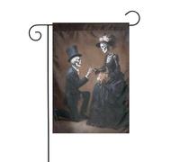 Bandiera da giardino con scheletro maschio inginocchiato femminile sposarsi 30 x 45 cm verticale su entrambi i lati per fattoria vacanze decorazioni esterne bandiera cortile