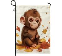 Bandiera da giardino con scimmia autunnale, scimmia marrone, decorazione per la casa e il giardino, doppia faccia da esposizione per esterni 30,5 x 45,7 cm