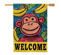 Bandiera da giardino con scimmia di benvenuto, decorazione per esterni con animali della giungla, banana gialla, decorazione per esterni, striscione estivo colorato per la casa, decorazione da cortile