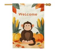 Bandiera da giardino con scimmie autunnali, striscione decorativo autunnale con scimmia, decorazione per esterni su entrambi i lati, in iuta per il Ringraziamento, cartello di benvenuto a casa, 71 x