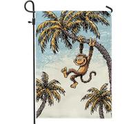 Bandiera da giardino con scimmie giocose, decorazione gialla con animali della giungla, striscione in iuta su entrambi i lati per decorazione estiva all'aperto del prato 30,5 x 45,7 cm