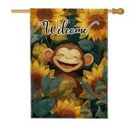 Bandiera da giardino con scimmie primaverili ed estive, girasoli gialli ispirati agli animali, bandiera decorativa per la casa su entrambi i lati, in iuta, decorazione per esterni, 71 x 101 cm