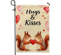 Bandiera da giardino con scoiattoli, palloncini romantici a forma di cuore fantasioso, per San Valentino, in iuta su entrambi i lati, per esterni, prato, portico, patio, ingresso, 30,5 x 45,7 cm