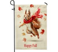 Bandiera da giardino con scoiattolo autunnale, beige carino scoiattolo con sciarpa rossa, striscione decorativo per la casa, bandiera da giardino in iuta su entrambi i lati, decorazione stagionale per