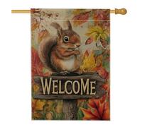 Bandiera da giardino con scoiattolo autunnale, cartello di benvenuto marrone con foglie colorate, striscione decorativo per la casa, bandiera su entrambi i lati in iuta per prato, decorazione