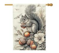 Bandiera da giardino con scoiattolo autunnale, striscione decorativo per la casa con ghianda animale beige, bandiera su entrambi i lati in iuta per esterni, decorazione stagionale per prato 71 x 101