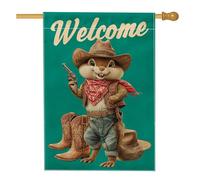 Bandiera da giardino con scoiattolo cowboy di benvenuto, decorazione per prato con animali selvatici del selvaggio West, decorazione per esterni su entrambi i lati per feste autunnali, graziosa