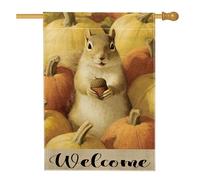 Bandiera da giardino con scoiattolo di benvenuto autunno, decorazione per esterni con zucca gialla, striscione da cortile in iuta su entrambi i lati, decorazione autunnale stagionale per prato 71 x