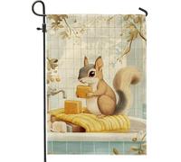 Bandiera da giardino con scoiattolo, morbida bandiera beige per il bagno, bandiere da cortile, decorazione stagionale per la casa su entrambi i lati, grazioso animale per esterni, 30,5 x 45,7 cm