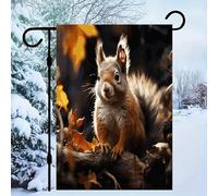 Bandiera da giardino con scoiattolo nel bosco, 30,5 x 45,7 cm, decorazione per esterni, su un lato, per tutte le stagioni/cortile, per prato esterno per Halloween, Natale, feste per tutte le stagioni