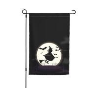 Bandiera da giardino con scopa volante da strega di Halloween, 12x18 pollici, doppia faccia, per esterni, da giardino, bandiera verticale, decorazione per esterni, cortile, prato
