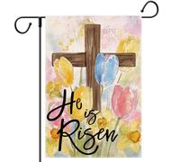 Bandiera da giardino con scritta "Easter He is Risen for Outside 12x18" double face - Decorazione religiosa Christian Farmhouse Holiday Decorazioni rustiche in legno primaverile croce iuta bandiera da