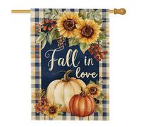 Bandiera da giardino con scritta "Fall in Love", decorazione autunnale con zucca e girasole, bandiera su entrambi i lati per il Ringraziamento, decorazione per la casa all'aperto, 71 x 101 cm