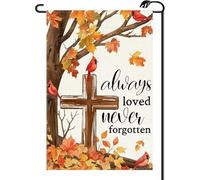 Bandiera da giardino con scritta "Fall Thanksgiving Always Loved Never Forgotten", su entrambi i lati, con scritta in lingua inglese