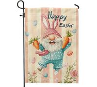 Bandiera da giardino con scritta "Happy East", decorazione colorata con coniglietto per le vacanze primaverili, bandiera da cortile in iuta su entrambi i lati, per decorazione esterna del prato, 30,5