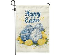 Bandiera da giardino con scritta "Happy Easter", decorazione per esterni con uova ornamentali blu, decorazione per esterni su entrambi i lati, 30,5 x 45,7 cm