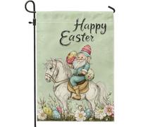 Bandiera da giardino con scritta "Happy Easter", decorazione per giardino con gnomo verde, decorazione natalizia per esterni, decorazione floreale primaverile da giardino, 30,5 x 45,7 cm