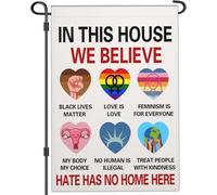 Bandiera da giardino con scritta in inglese "In this House We Believe" Gay Pride Garden Flags Outside Double Sided Hate Has No Home Here Flag E