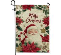 Bandiera da giardino con scritta "Merry Christmas", bandiera rossa con stella di Natale e Babbo Natale, decorazione per la casa, in iuta su entrambi i lati, 30,5 x 45,7 cm