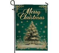 Bandiera da giardino con scritta "Merry Christmas", con albero di Natale verde, fiocchi di neve, decorazione per esterni, in iuta su entrambi i lati, per feste invernali, 30,5 x 45,7 cm